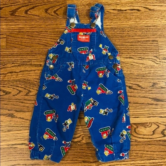 OshKosh B’gosh | Vintage Mice at Work Overalls Blue Corduroy Sz 3-6m‎ - Picture 1 of 8